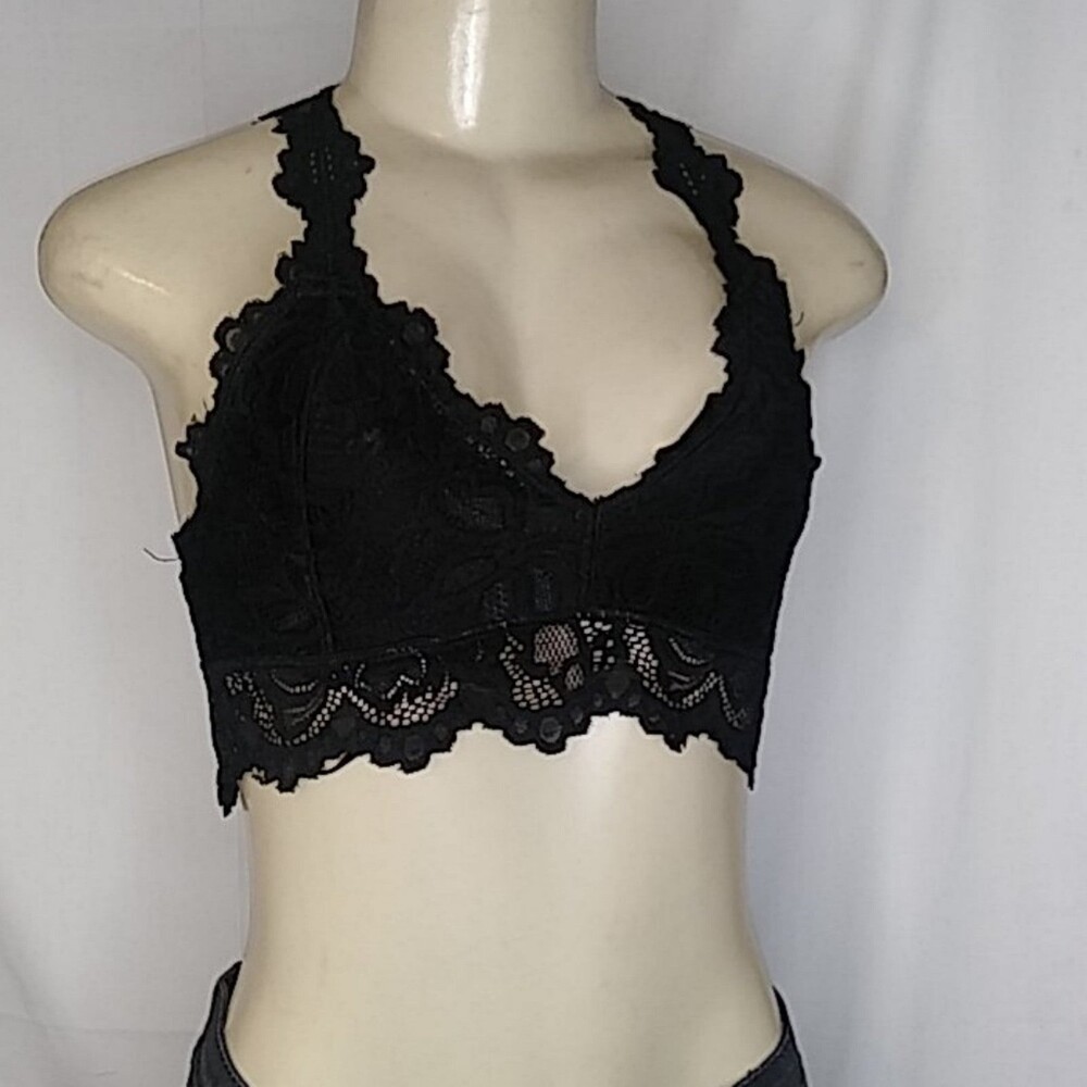 NWT The Fix | Midnight Black Floral Lace Racerback Bralette - S M L